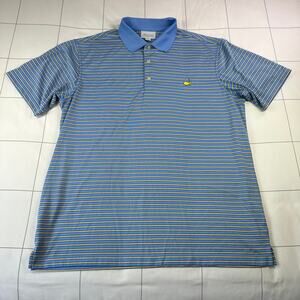 Masters Performance Shirt Mens XL Blue Yellow Striped Golf Polo Short Sleeve